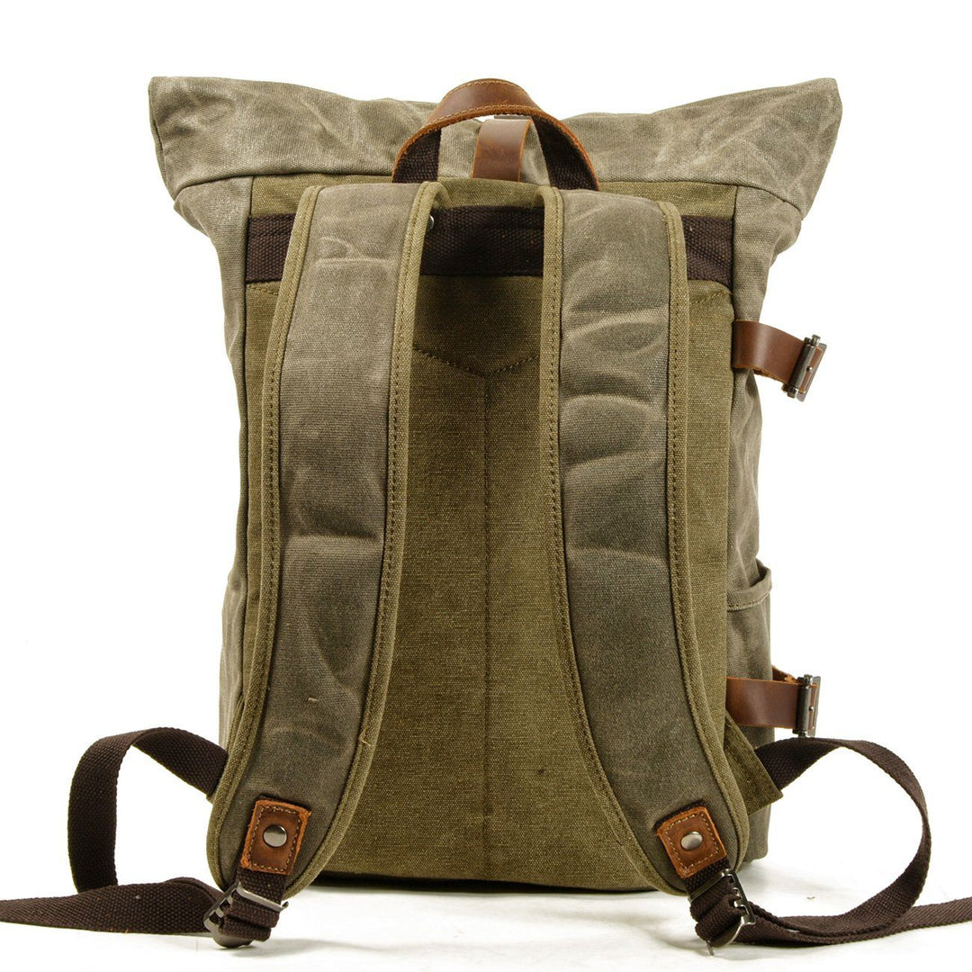 Unisex Large Waterproof Waxed Canvas Anti-Theft Roll-Top Backpack 20L | Peter
