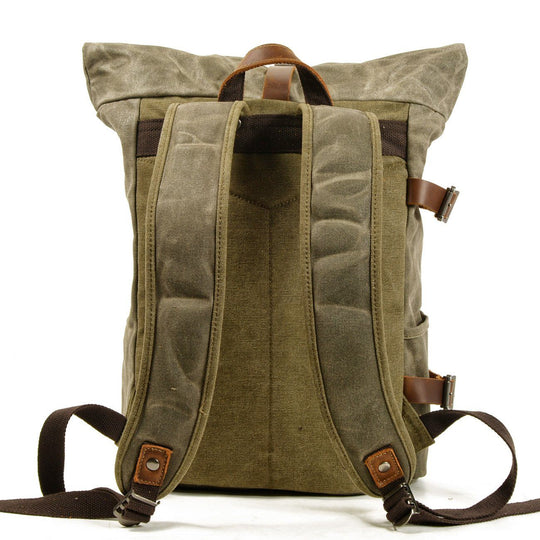 Unisex Large Waterproof Waxed Canvas Anti-Theft Roll-Top Backpack 20L | Peter