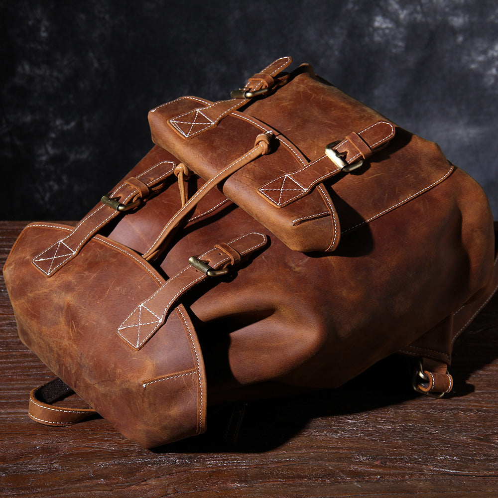 Jeffrey - DuUnisex Vintage Full-Grain Leather Backpack | Jeffreyrable Classic Leather Knapsack
