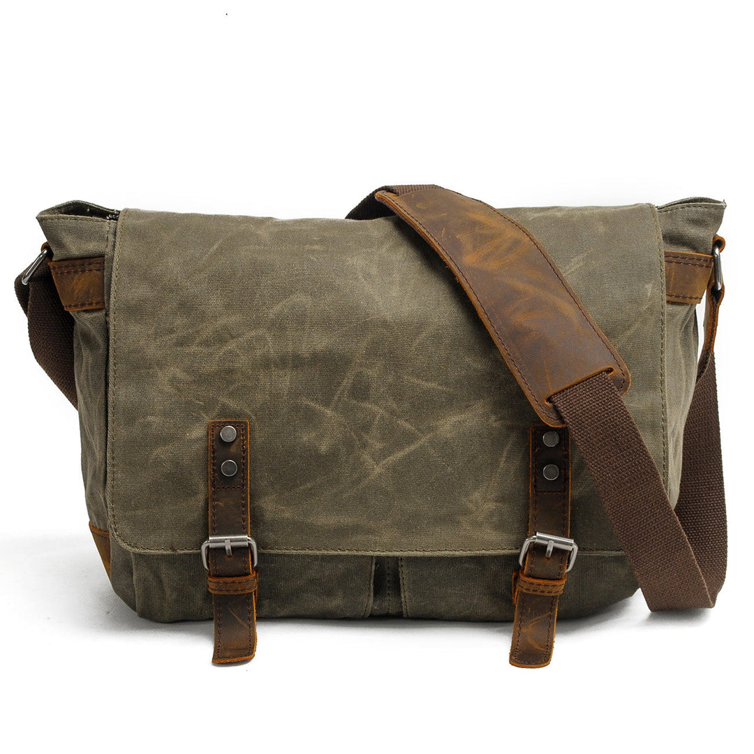 Men’s Waxed Canvas Leather Shoulder Messenger Bag | Joshua