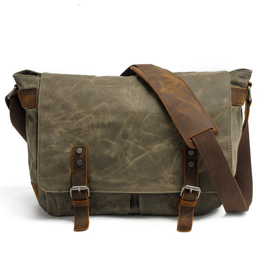 Men’s Waxed Canvas Leather Shoulder Messenger Bag | Joshua