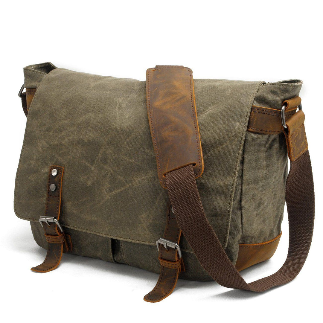 Men’s Waxed Canvas Leather Shoulder Messenger Bag | Joshua